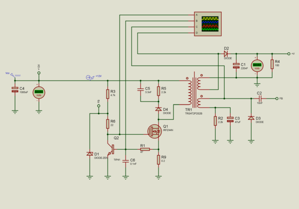 fuente autooscilante de 12V a 5V con MOSFET